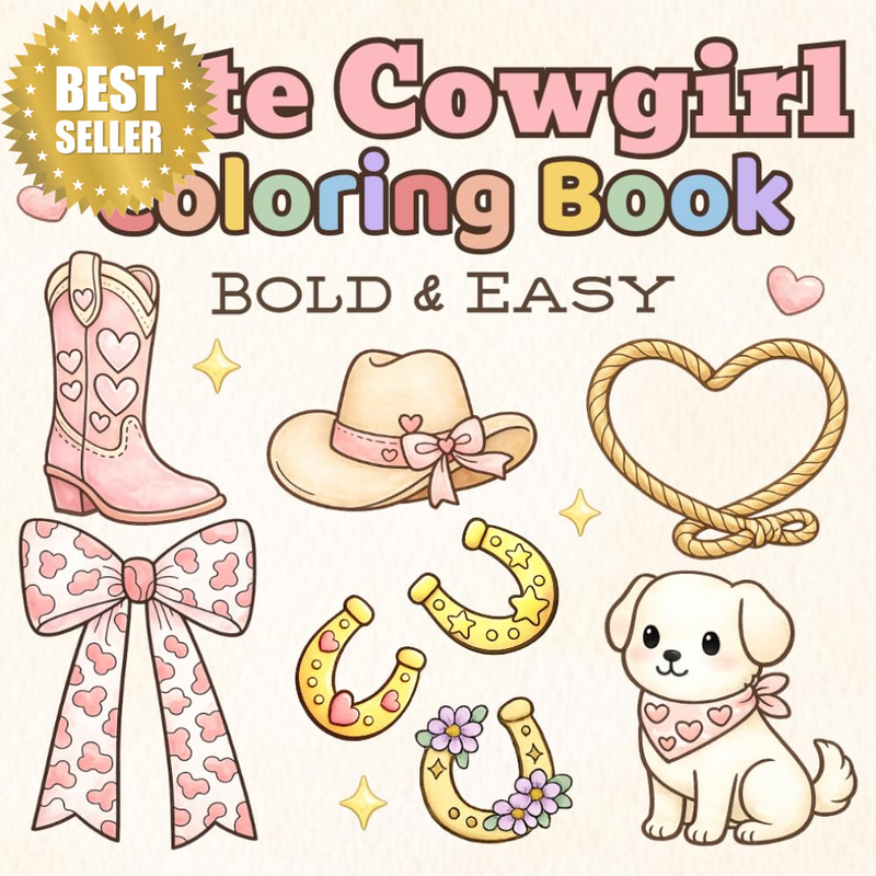 Cute Cowgirl Coloring Book: Bold & Easy Western Coloring Pages with Adorable Cow