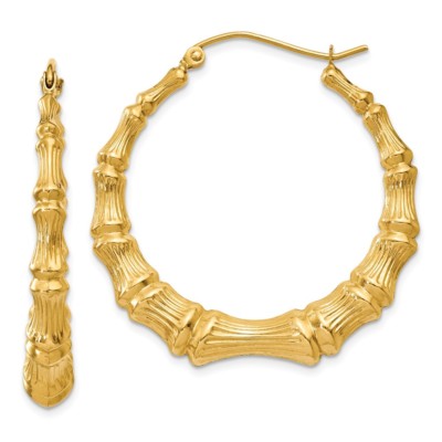 Pre-owned Superdealsforeverything Real 14kt Yellow Gold Polished Bamboo Hoop Earrings