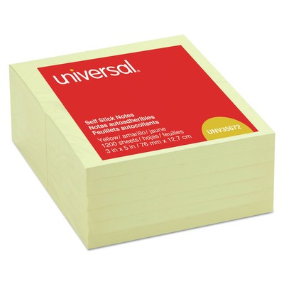 Universal 35672 Self-Stick Note Pads 3'' x 5'' - Yellow 100 Sheets (12/Pack) New