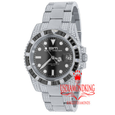 Pre-owned Bling Master Mens Solid Steel 18k White Gold Simulated Diamond 40mm Presidential Watch W/date