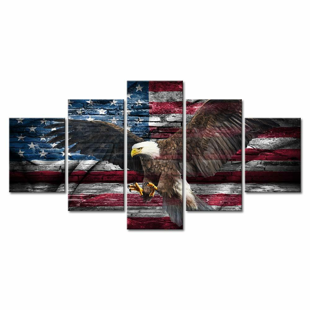 Rustikal Amerikanischer Fahne Adler Funf Teile Gerahmt Leinen Multi Panel Home Ebay