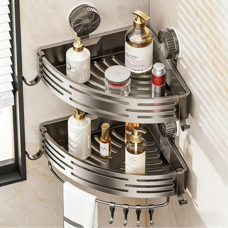 2-Pack Corner Shower Caddy Suction Cup, No-Drill Triangle Shower Shelf for 90° W