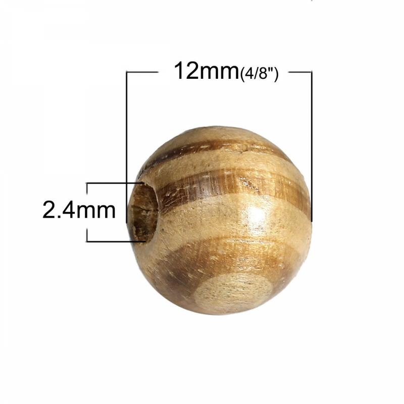 300 Zebra Stripe Wood Beads Bulk 12mm Round Bead with 2.4mm Large Hole
