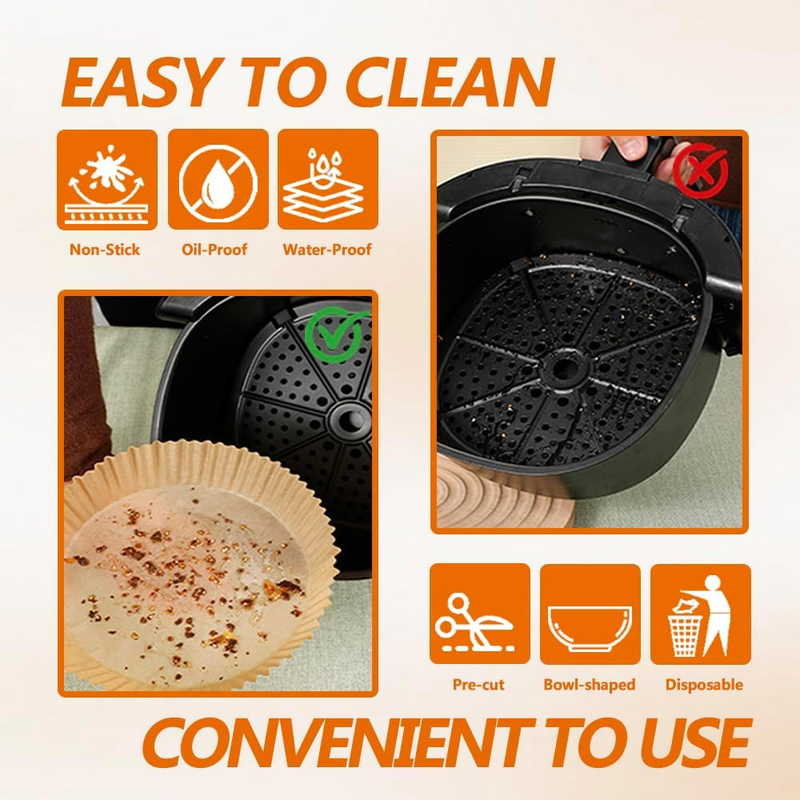 100PCS Disposable Air Fryer Liners, 6.3 Inch Round Non-Stick Oil-Proof Water-Pro
