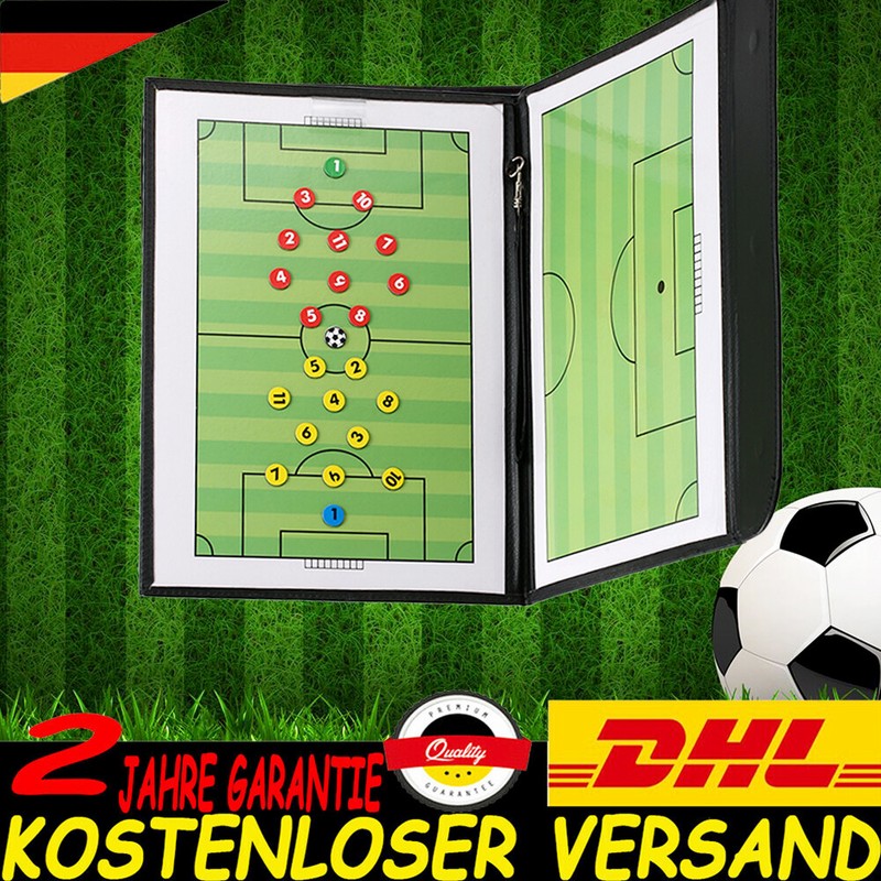 Fußball Taktiktafel PU-Leder Taktikmappe Coachboard mit Magnetmarker&Stift Q8U6