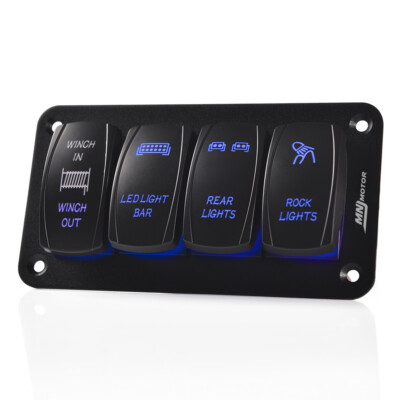 Universal 4 Gang Toggle Rocker Switch Panel Kit 5 Pin SPST ON-FF Switch Blue LED