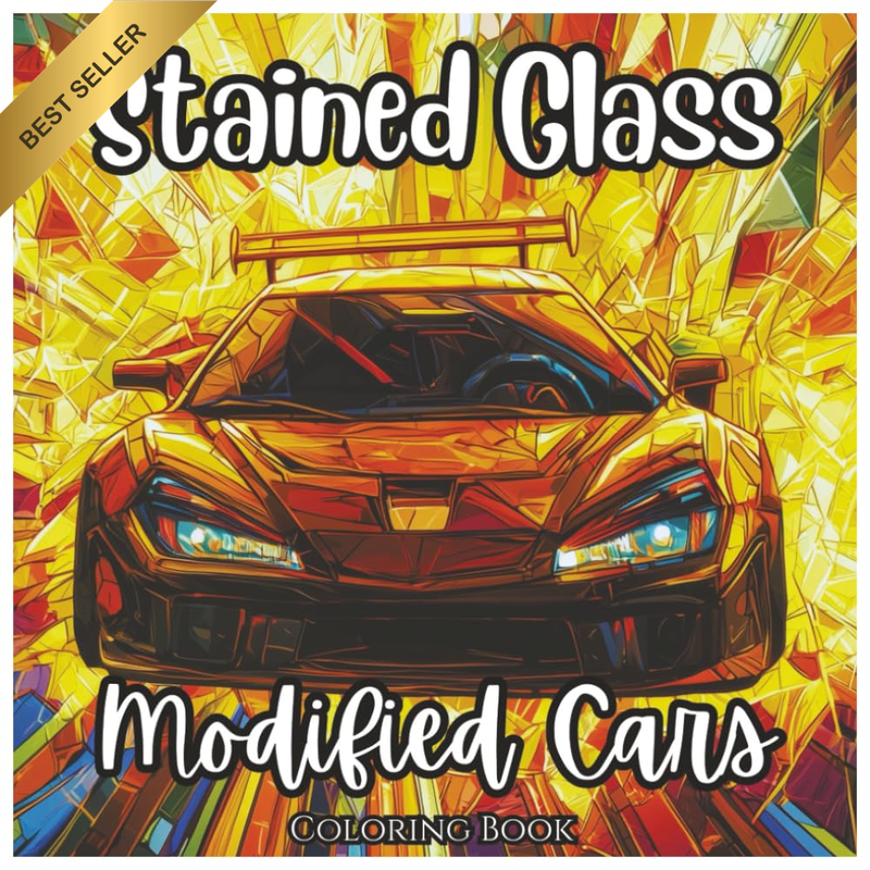 Stained Glass Modified Cars: Fun Coloring Book for Boys: Exciting Japanese Race