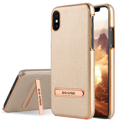 For Apple iPhone XS X 8 7 SE Leather Case Metal Kickstand Cover +Tempered Glass