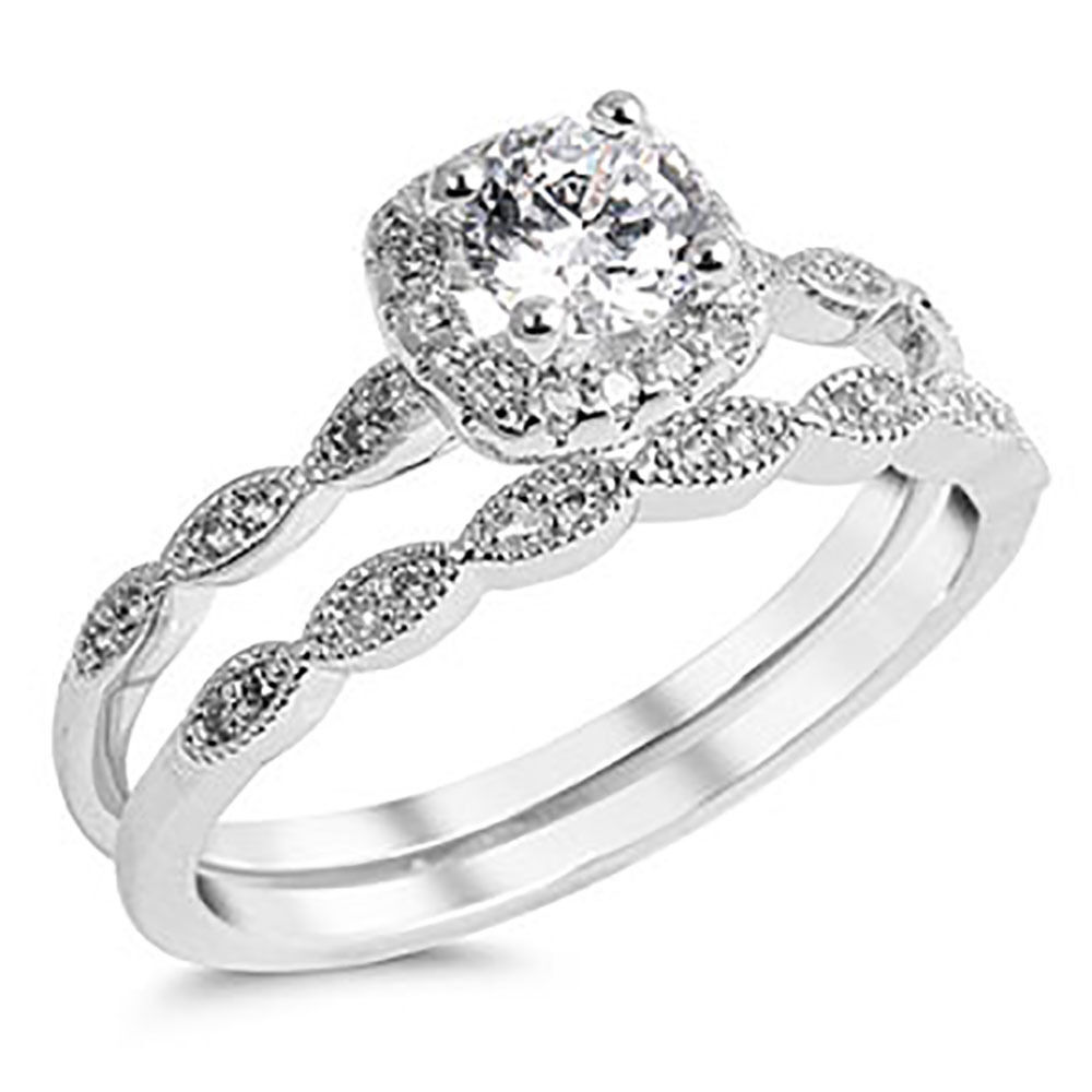 Sterling Silver 925 CZ Halo Vintage  Style  Round Engagement  