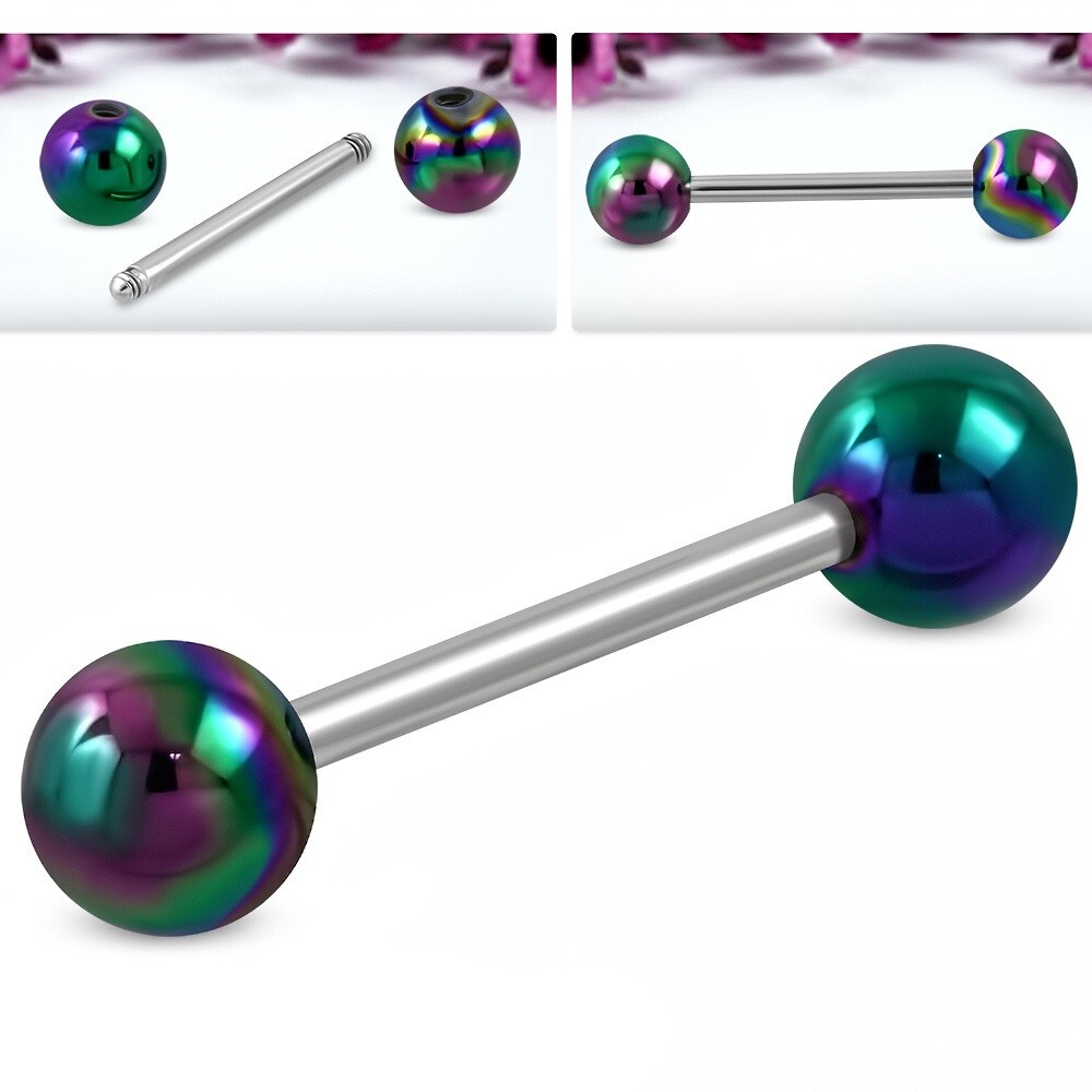 Rainbow Metallic Pearl Colour Nipple Piercing * 14G 1.6mm 16mm Bar UK Seller