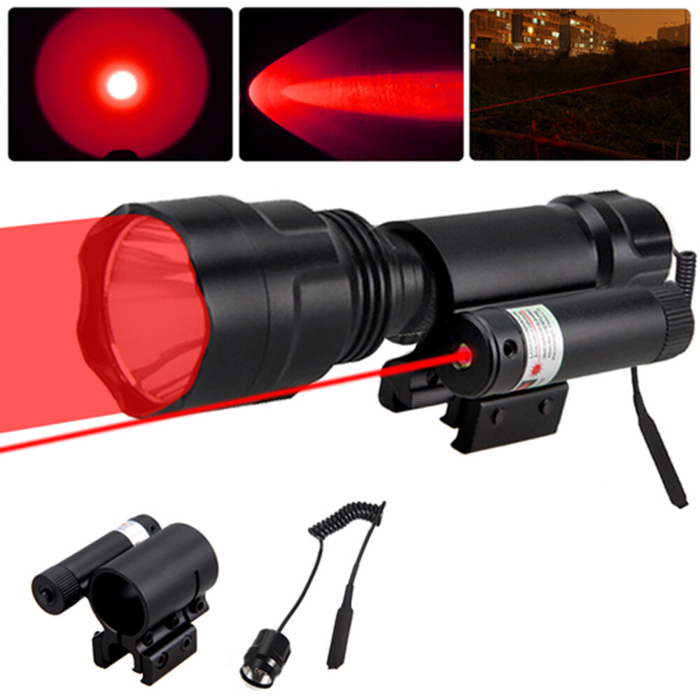Hunting Red Light LED Flashlight Night Torch 800 Yards Scope 20mm Rail Mount US