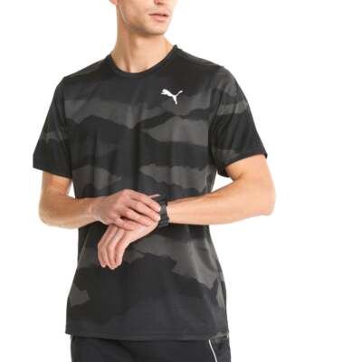 

Мужская тренировочная футболка с круглым вырезом и коротким рукавом Puma с принтом, черные повседневные топы 5215, Черный, Puma Printed Crew Neck Short Sleeve Training T-Shirt