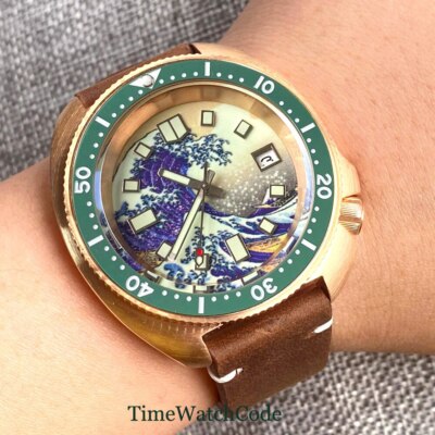 NH35A CUSN8 Solid Bronze Mens Automatic Watch Diver 20ATM Date Kanagawa Dial