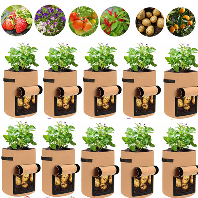 10Pcs Potato Grow Bags 7 Gallon Non-Woven Aeration Fabric Planter Pots with Flap