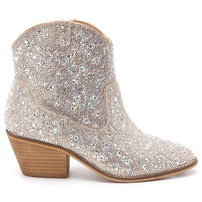 Corkys Clear Shine Bright Rhinestone Pull On Boots Womens Silver Dress Boots 8