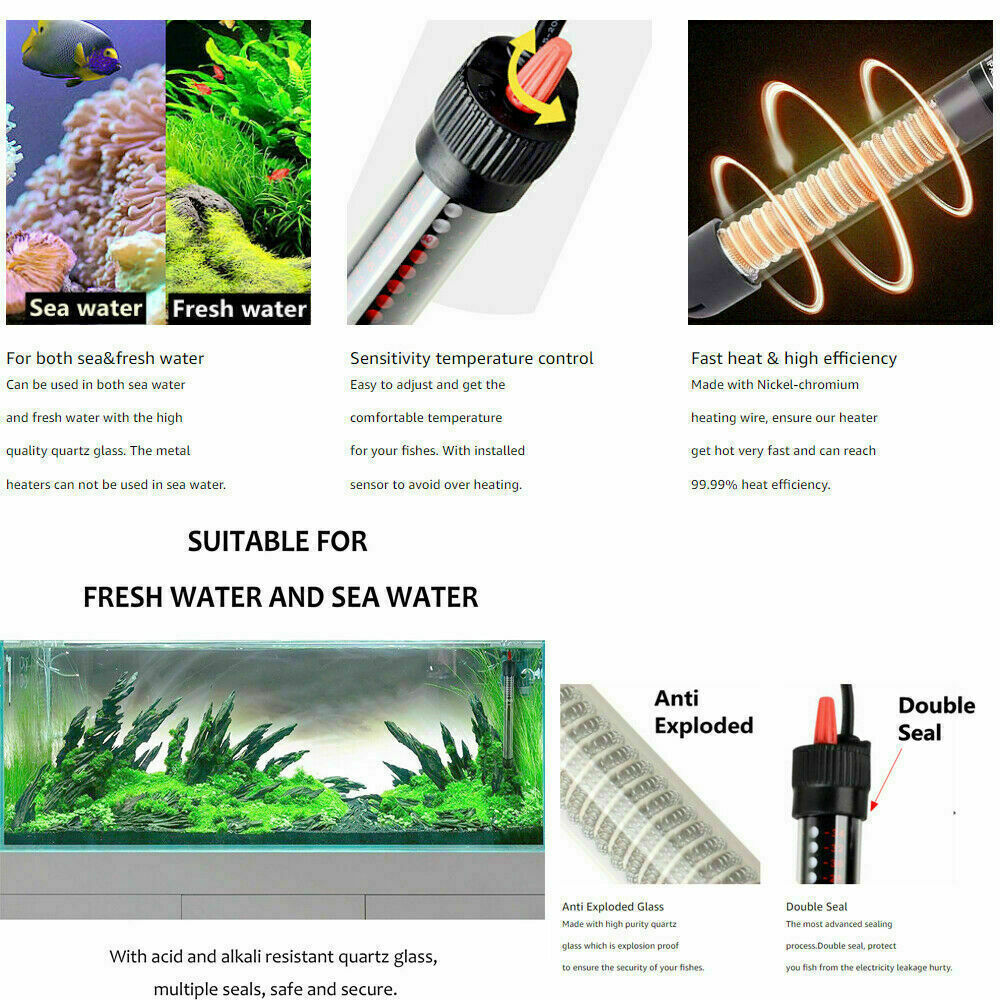 25W-300W Submersible Aquarium Fish Tank Heater Rod Heating Adjustable Thermostat