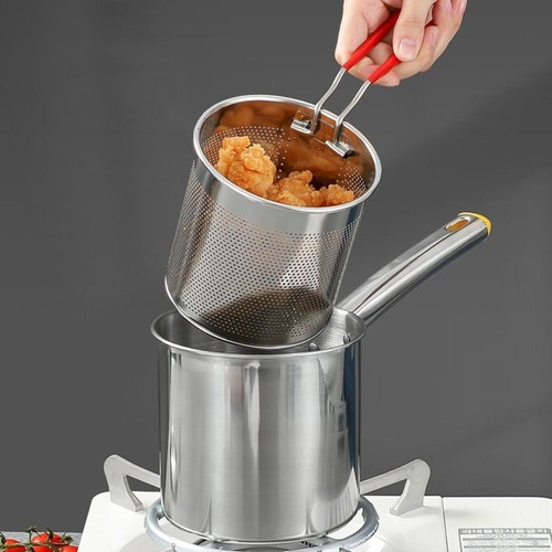 304 Stainless Steel Basket Pot Fryer Fry Deep Frying Fish Strainer with Clamp.
