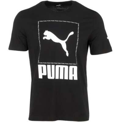 

Puma Repetition Box Logo Футболка с круглым вырезом и коротким рукавом мужская черная спортивная Casu, Черный, Puma Repetition Box Logo Crew Neck Short Sleeve T-Shirt