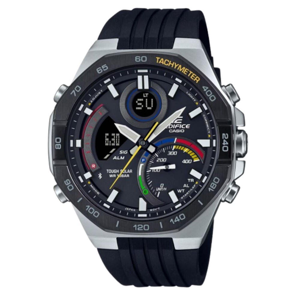 Pre-owned Casio Edifice Chronograph Black Dial Resin Strap Men Watch Ecb-950mp-1adf