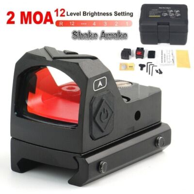 Mini 2 MOA Red Dot Sight Reflex Optic Scope Shake Awake w/ 20mm Picatinny Rail