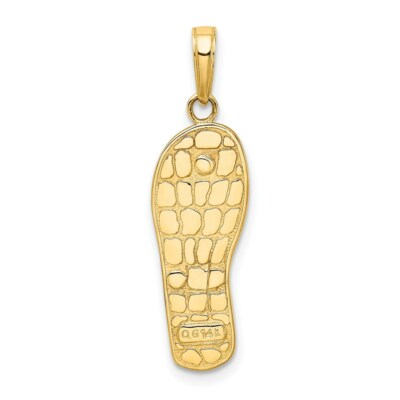 Pre-owned Superdealsforeverything Real 14kt Rhodium 3d Enameled Flowers On Green Flip Flop Pendant