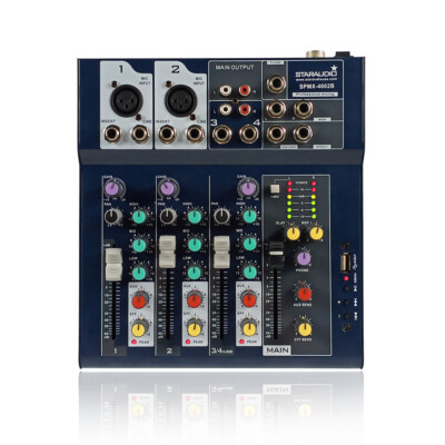 4CH Audio Mixer Effects Processor KTV Mixing Console Studio Live Mixer for DJ
