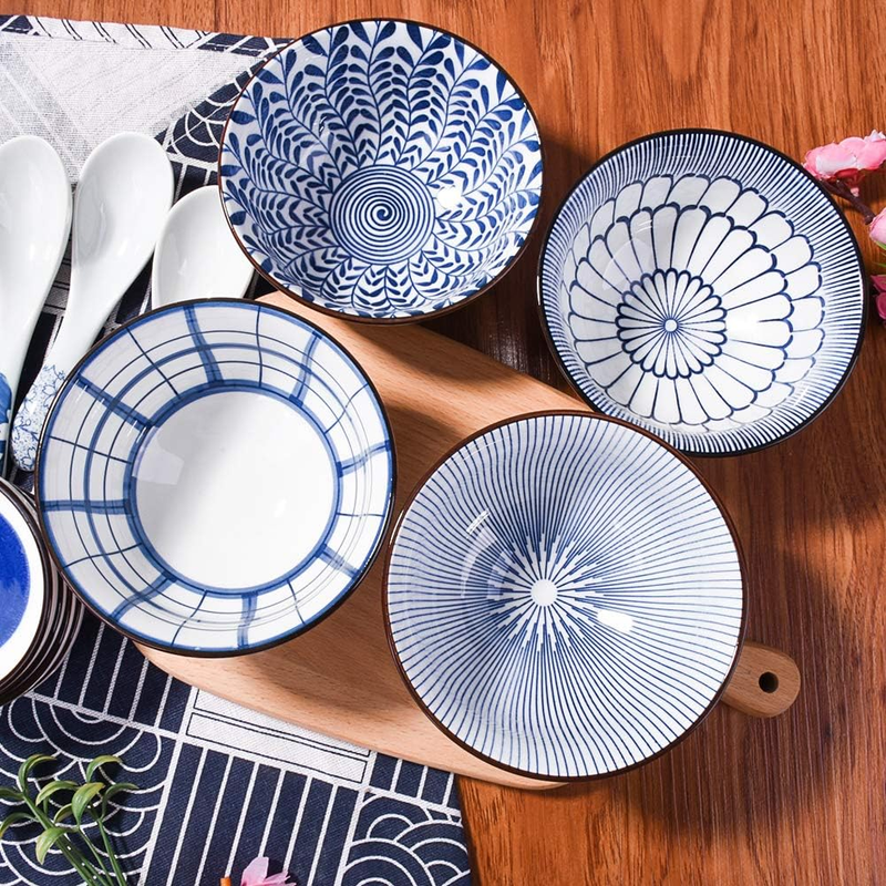 Japanese Rice Bowls Set of 4, Ceramic Rice Bowls for Rice Soup Porridge Oat
