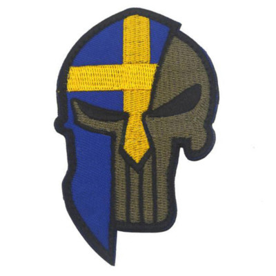 SPARTA SKULL SWEDEN FLAG SE FLAG 3D EMBROIDERED HOOK & LOOP PATCH *06