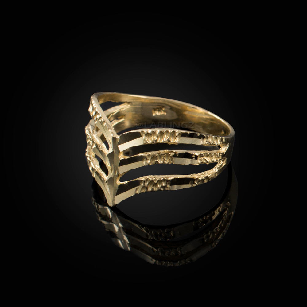 Pre-owned La Blingz 10k Yellow Gold Triple Chevron Ladies Dc Nugget Ring