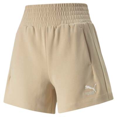

Puma T7 Спортивные шорты с высокой талией Женские бежевые повседневные спортивные штаны 535716, Бежевый, Puma T7 High Waisted Athletic Shorts