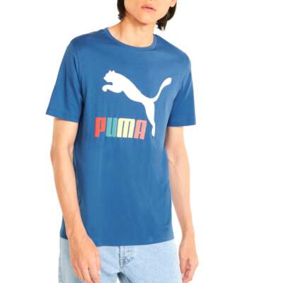 

Мужские синие повседневные топы Puma Classics Logo Interest с круглым вырезом и коротким рукавом, Синий, Puma Classics Logo Interest Crew Neck Short Sleeve T-Shirt