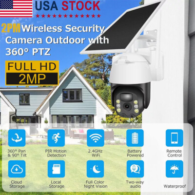 Wireless Solar Battery Powered Wifi Outdoor Pan/Tilt Home Security Camera System