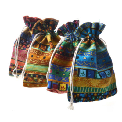  10 Pcs Cotton Drawstring Bags Small Gift Ethnic Jewelry Pouch