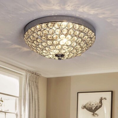 Modern Flush Mount Crystal Ceiling Light 2-Light Small Chandelier Chrome Finish