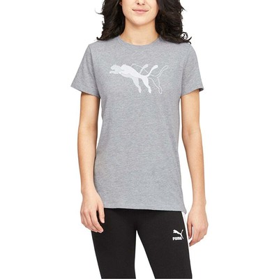 

Puma Cat Overlap Logo Футболка с круглым вырезом и коротким рукавом женская серая спортивная повседневная, Grey