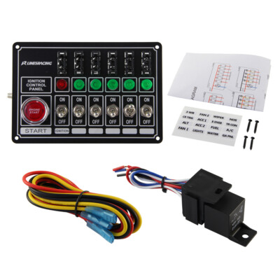 Ignition 6 Switch LED Lights Panel Racing Car Engine Start Push with Fuse Racing