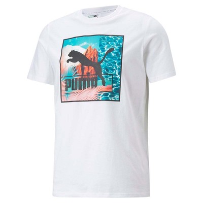 

Мужская белая повседневная футболка с коротким рукавом Puma Vacation Vibe с круглым вырезом и коротким рукавом, Белый, Puma Vacation Vibe Graphic Crew Neck Short Sleeve T-Shirt