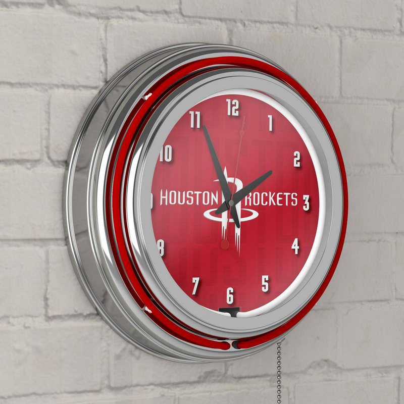 Houston Rockets Red City Analog Neon Clock Game Room Cave De