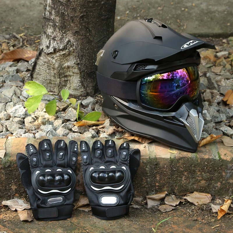 DOT Adult Motorcycle Off-road Dirt Bike Motocross ATV Helmet + Goggles + Gloves