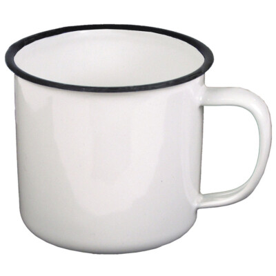 Emaille-Tasse Becher Email Camping-Geschirr Outdoor Kaffee weiß emailliert 350ml