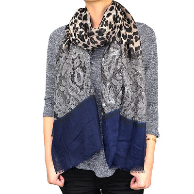 72'' Long Leopard Cheetah Animal Lace Print Scarf Wrap Shawl Solid Color Ends