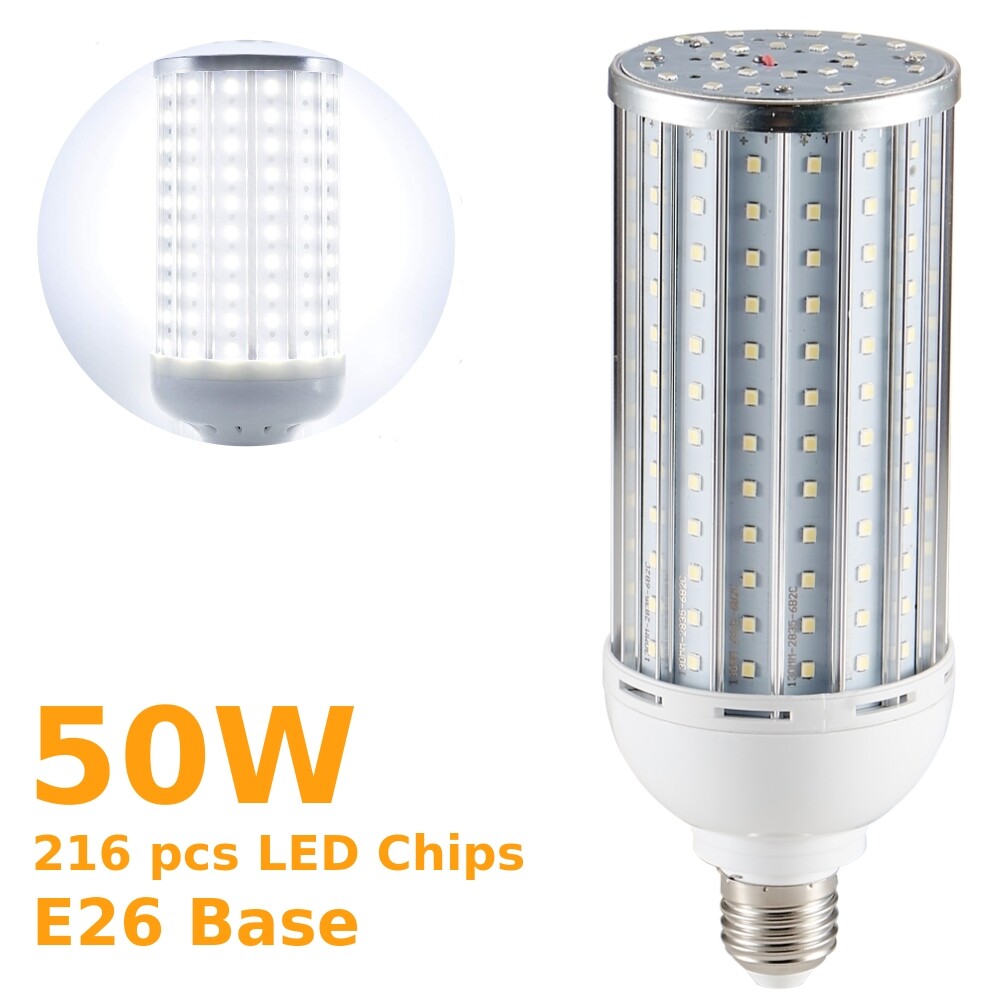 50W LED Corn Light Bulb Aluminum Frame 216-Chip Lamp E26 Daylight White 450W Eq.