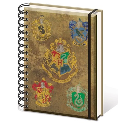 Harry Potter A5 Lined Wiro Notebook Hogwarts Crest & Four Houses - Official Merc