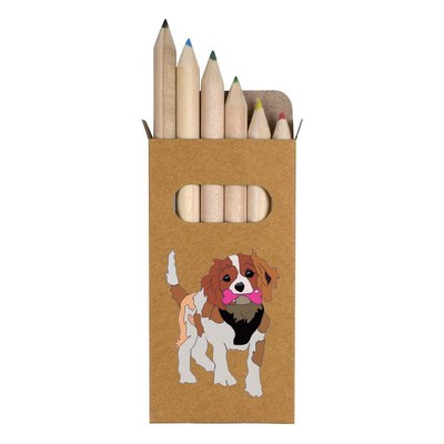 6 x 'Dog with a bone ' Short 85mm Pencils / Coloured Pencil Set (PE00054708)