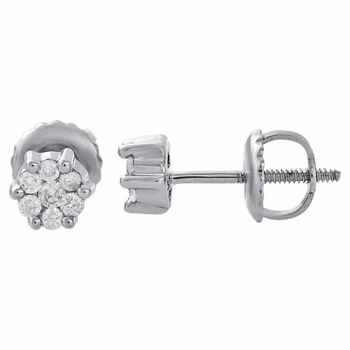 Pre-owned Jfl Diamonds & Timepieces 10k White Gold Diamond Studs Ladies Mini 4.45mm Flower Set Earrings 0.17 Ct.