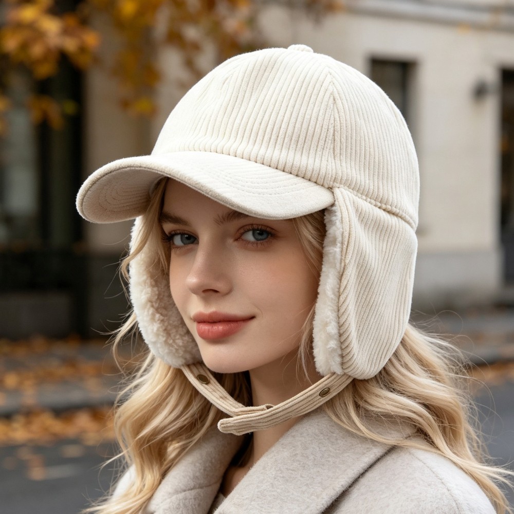 Unisex Winter Warm Corduroy Baseball Cap Mit Ohrenklappen Outdoor Ski Cap