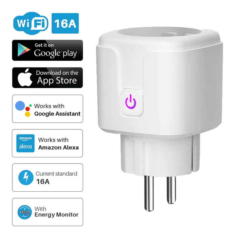 Smart Plug WiFi Socket EU 16A Power Monitor Timing Function Tuya SmartLife APP C