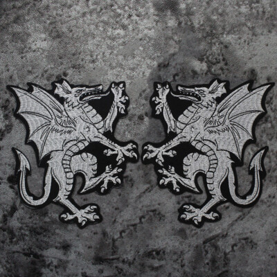 1 Pair 7.7'' Gothic Medieval Fierce Dragon Iron On Embroidered Patch Applique DIY