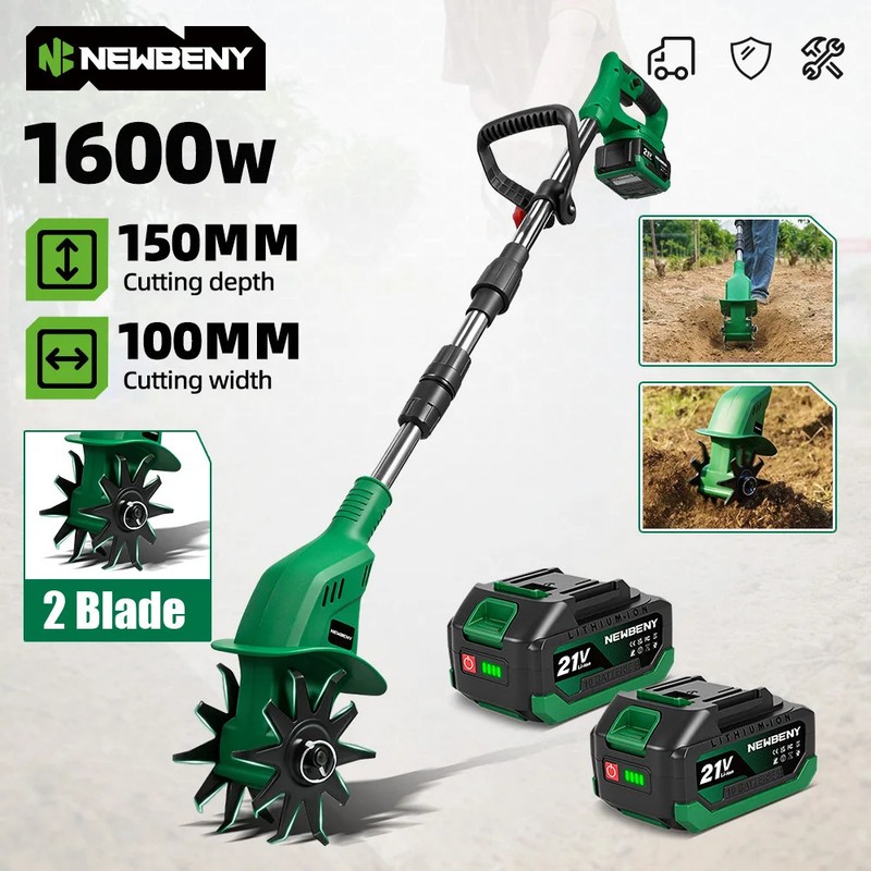 Motozappa Batteria  Elettrozappa Doppia Lama Coltivatore Giardino 21V a Batteria