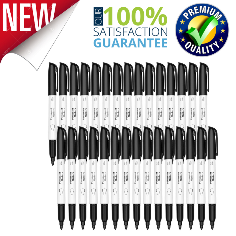 Black Fine Point Tip Pens Set On Paper Plastic Metal